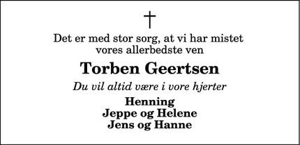Dødsannoncen for Torben Geertsen - Fjerritslev