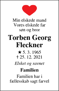 Dødsannoncen for Torben Georg
Fleckner - ringsted