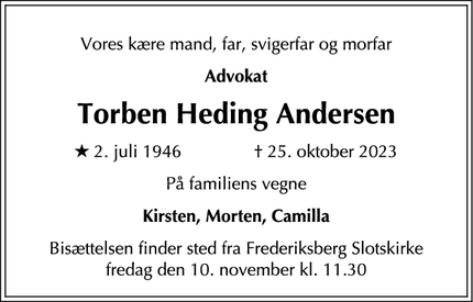 Dødsannoncen for Torben Heding Andersen - Frederiksberg
