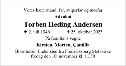 Dødsannoncen for Torben Heding Andersen - Frederiksberg