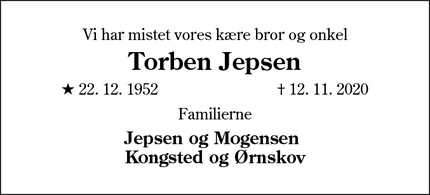 Dødsannoncen for Torben Jepsen - ingen