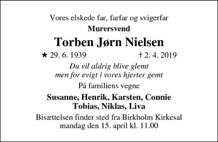 Dødsannoncen for Torben Jørn Nielsen - Herlev