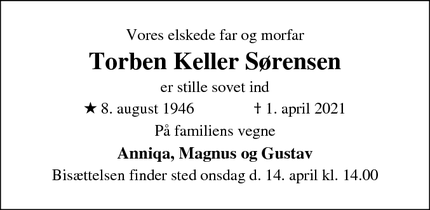 Dødsannoncen for Torben Keller Sørensen - Hillerød