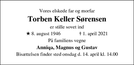 Dødsannoncen for Torben Keller Sørensen - Hillerød