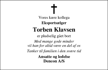 Dødsannoncen for Torben Klavsen - viborg