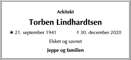 Dødsannoncen for Torben Lindhardtsen - københavn v