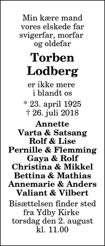 Dødsannoncen for Torben Lodberg - Hurup Thy