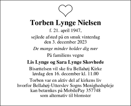 Dødsannoncen for Torben Lynge Nielsen - Brønshøj