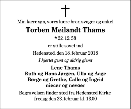 Dødsannoncen for Torben Meilandt Thams - Toftlund