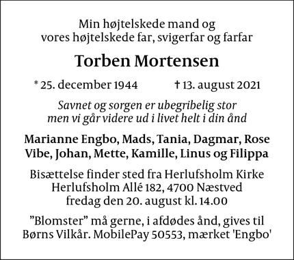 Dødsannoncen for Torben Mortensen - Næstved