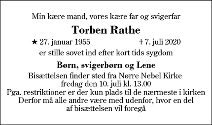 Dødsannoncen for Torben Rathe - Halby, Stauning