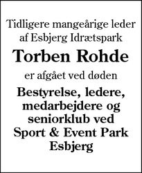 Dødsannoncen for Torben Rohde - Esbjerg