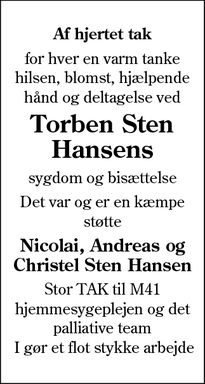 Taksigelsen for Torben Sten Hansens - Sønderborg