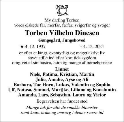 Dødsannoncen for Torben Vilhelm Dinesen - Jungshoved