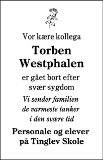 Dødsannoncen for Torben Westphalen - Tinglev