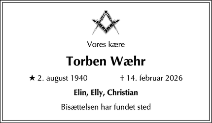 Dødsannoncen for Torben W&aelig;hr - Holte
