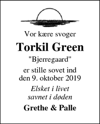 Dødsannoncen for Torkil Green - Højmark