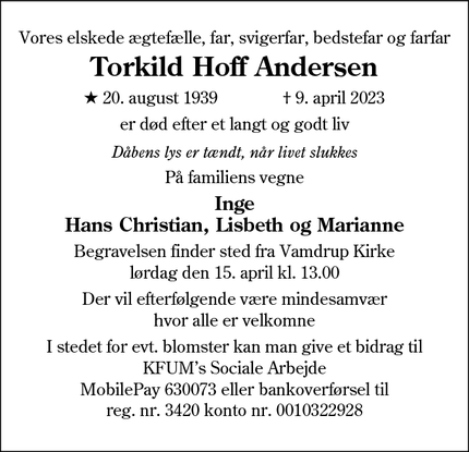 Dødsannoncen for Torkild Hoff Andersen - Vamdrup