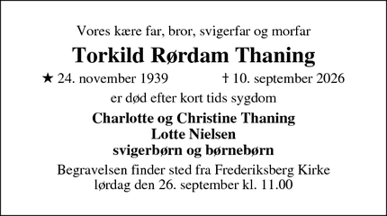 Dødsannoncen for Torkild R&oslash;rdam Thaning - Frederiksberg C