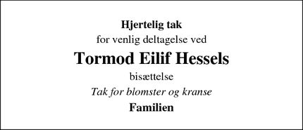 Taksigelsen for Tormod Eilif Hessels - Birkerød
