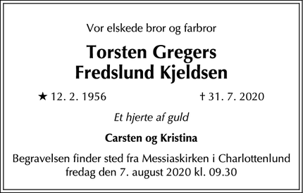 Dødsannoncen for Torsten Gregers
Fredslund Kjeldsen - Gibraltar