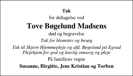 Taksigelsen for Tove Bøgelund Madsens - Tarm