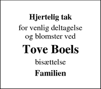 Taksigelsen for Tove Boels - Ørbæk