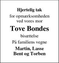 Taksigelsen for Tove Bondes - Hvide Sande