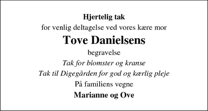 Taksigelsen for Tove Danielsens - Højer
