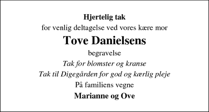 Taksigelsen for Tove Danielsens - Højer