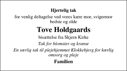 Taksigelsen for Tove Holdgaards - Skjern