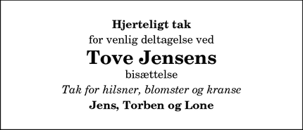 Taksigelsen for Tove Jensens - Hobro