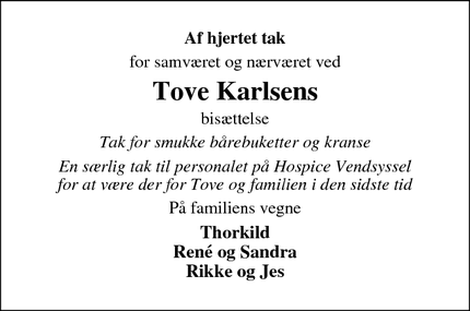 Taksigelsen for Tove Karlsens - Hjørring