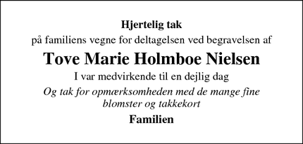 Taksigelsen for Tove Marie Holmboe Nielsen - Dyngby 
