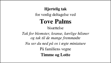 Taksigelsen for Tove Palms - Ballerup