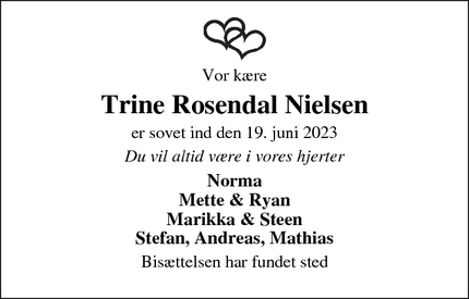 Dødsannoncen for Trine Rosendal Nielsen - Dørup