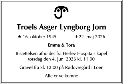 Dødsannoncen for Troels Asger Lyngborg Jorn - 2700
