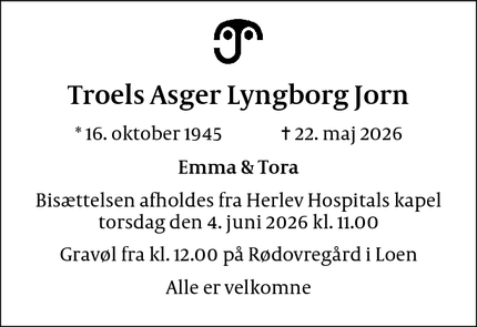Dødsannoncen for Troels Asger Lyngborg Jorn - 2700