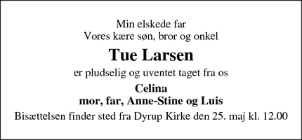 Dødsannoncen for Tue Larsen - Otterup