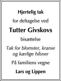 Taksigelsen for Tutter
Givskov - Frederiksværk