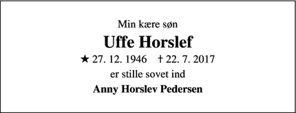 Dødsannoncen for Uffe Horslef - Fredensborg