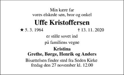 Dødsannoncen for Uffe Kristoffersen - Odense S