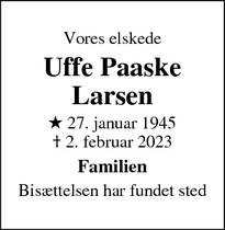 Dødsannoncen for Uffe Paaske
Larsen - Hillerød