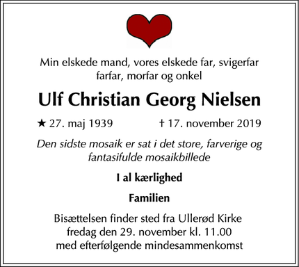 Dødsannoncen for Ulf Christian Georg Nielsen - Hillerød 