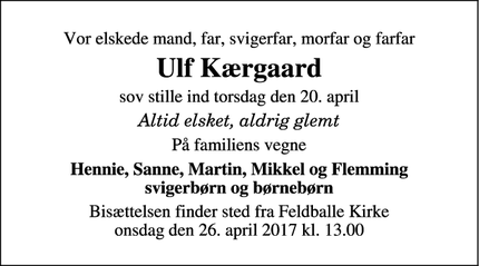 Dødsannoncen for Ulf Kærgaard - Feldballe