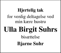 Taksigelsen for Ulla Birgit Suhrs - Fuglebjerg