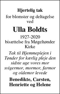 Taksigelsen for Ulla Boldts - Tønder