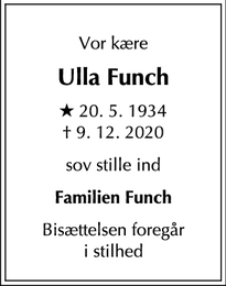 Dødsannoncen for Ulla Funch - Kgs. Lyngby