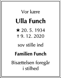 Dødsannoncen for Ulla Funch - Kgs. Lyngby