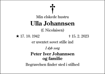 Dødsannoncen for Ulla Johannsen - Haderslev